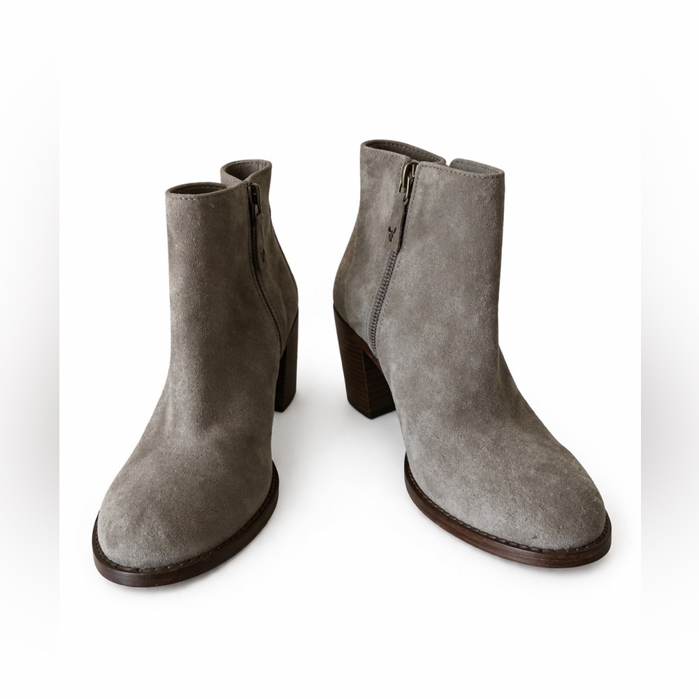 Trask‎ Tinsley Suede Booties Taupe Grey Block Heel Ankle Boots 7